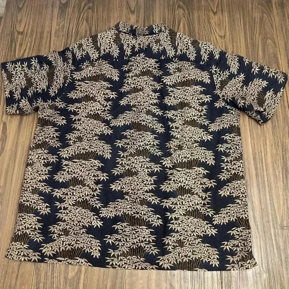 Caribbean Brown Black Linen Blend Bamboo Causal Button Short Sleeve Shirt Men XL - Picture 14 of 14